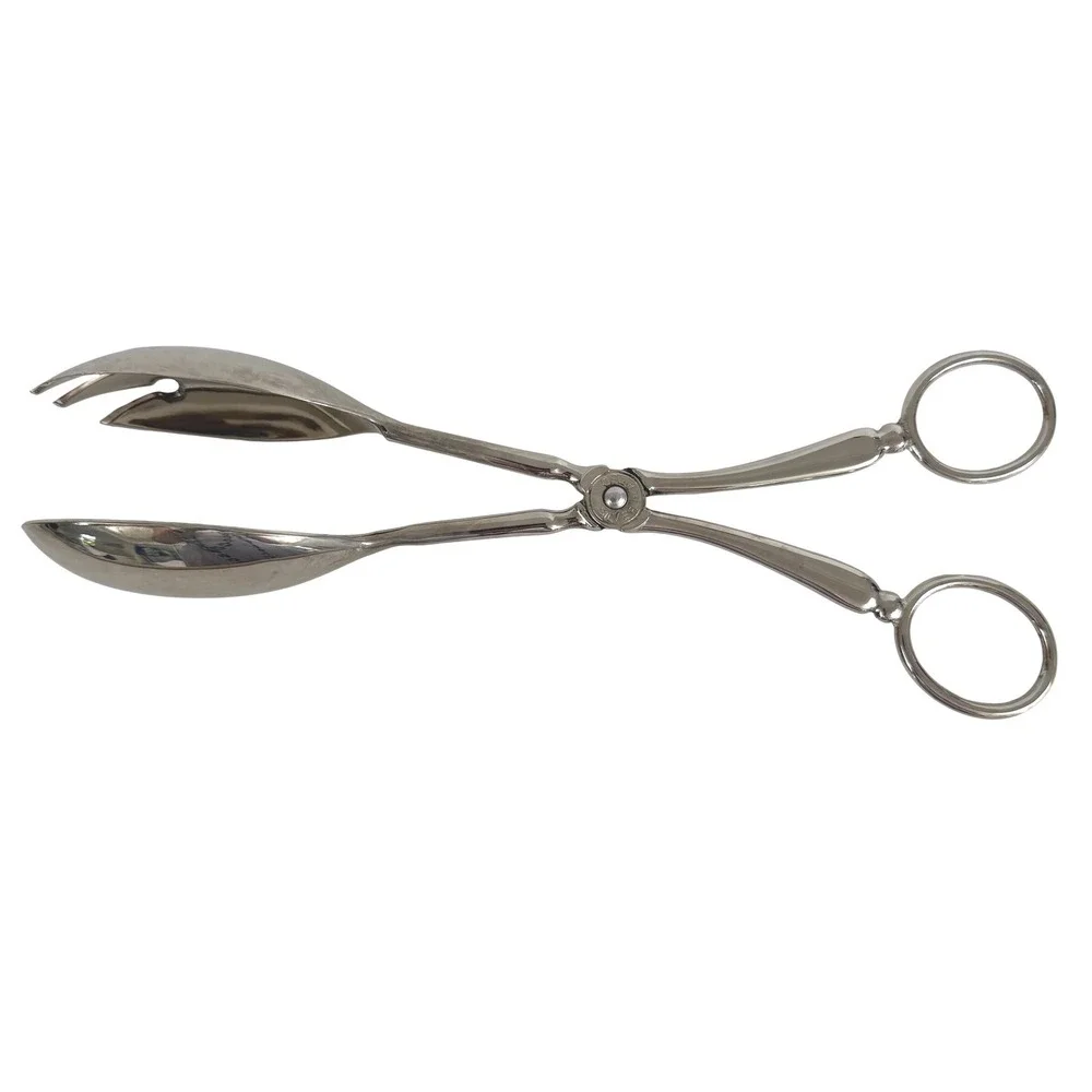 Vintage Plated Silver Salad Serving Tongs Scissor Style Spoon Fork 10